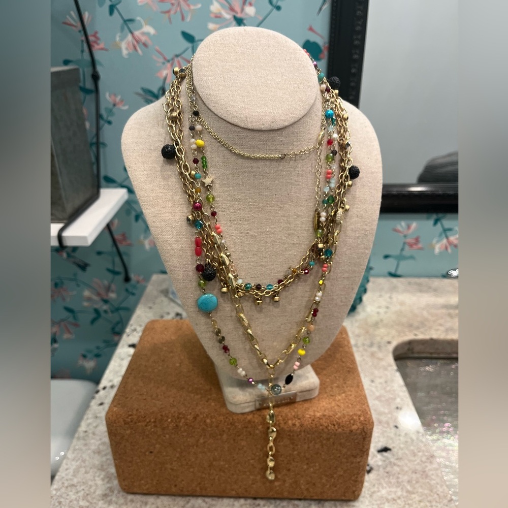 Lot of 3 Necklaces Plunder J. Crew Stella & Dot Crystal Sparkly Gold Tone Beads